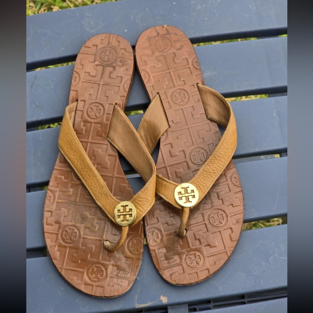 Tory Burch Sandals Size 9 Women Gold Brown Flats Casual - Picture 6 of 11